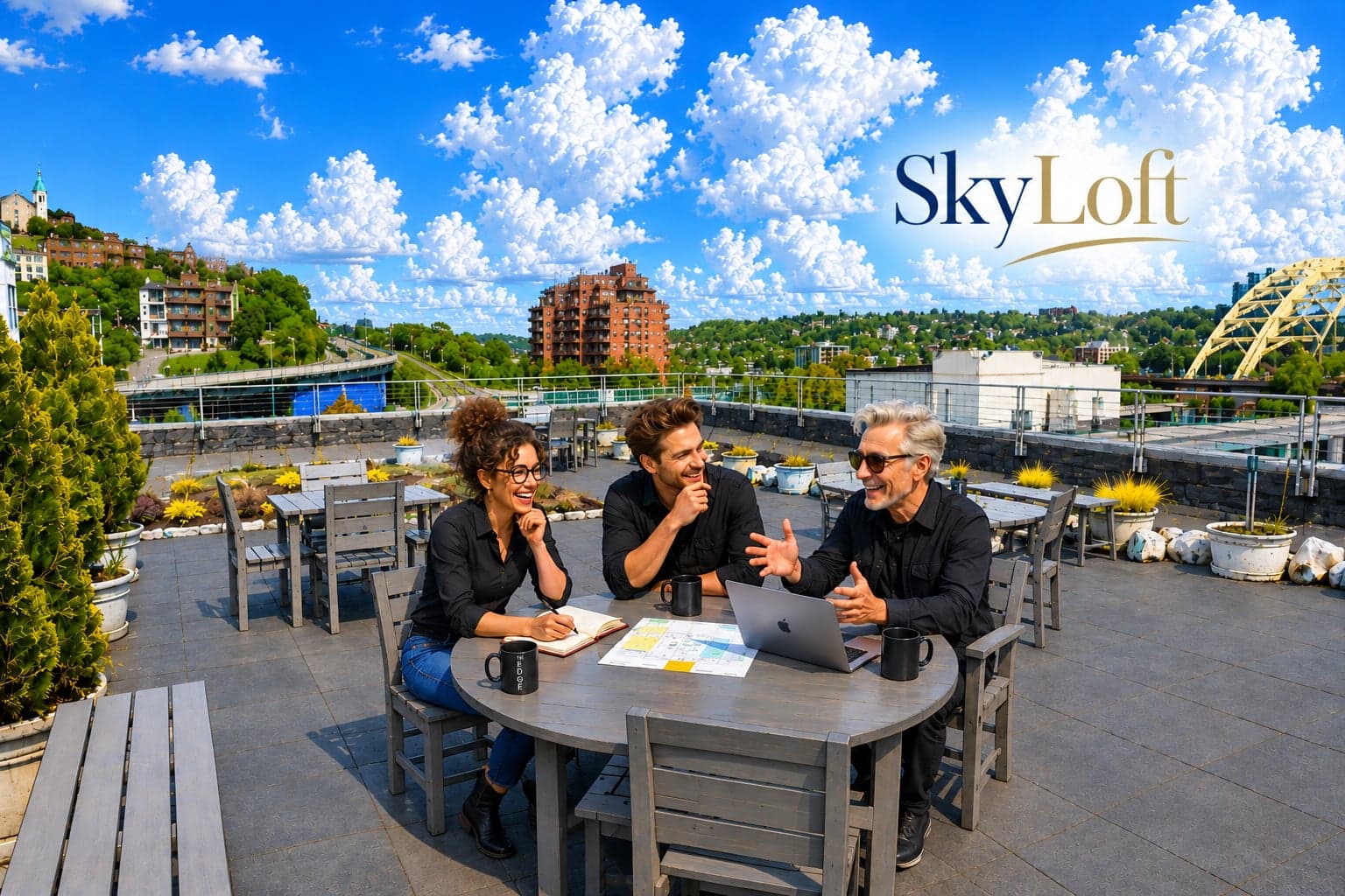 Team collaborating on the rooftop terrace at The Edge